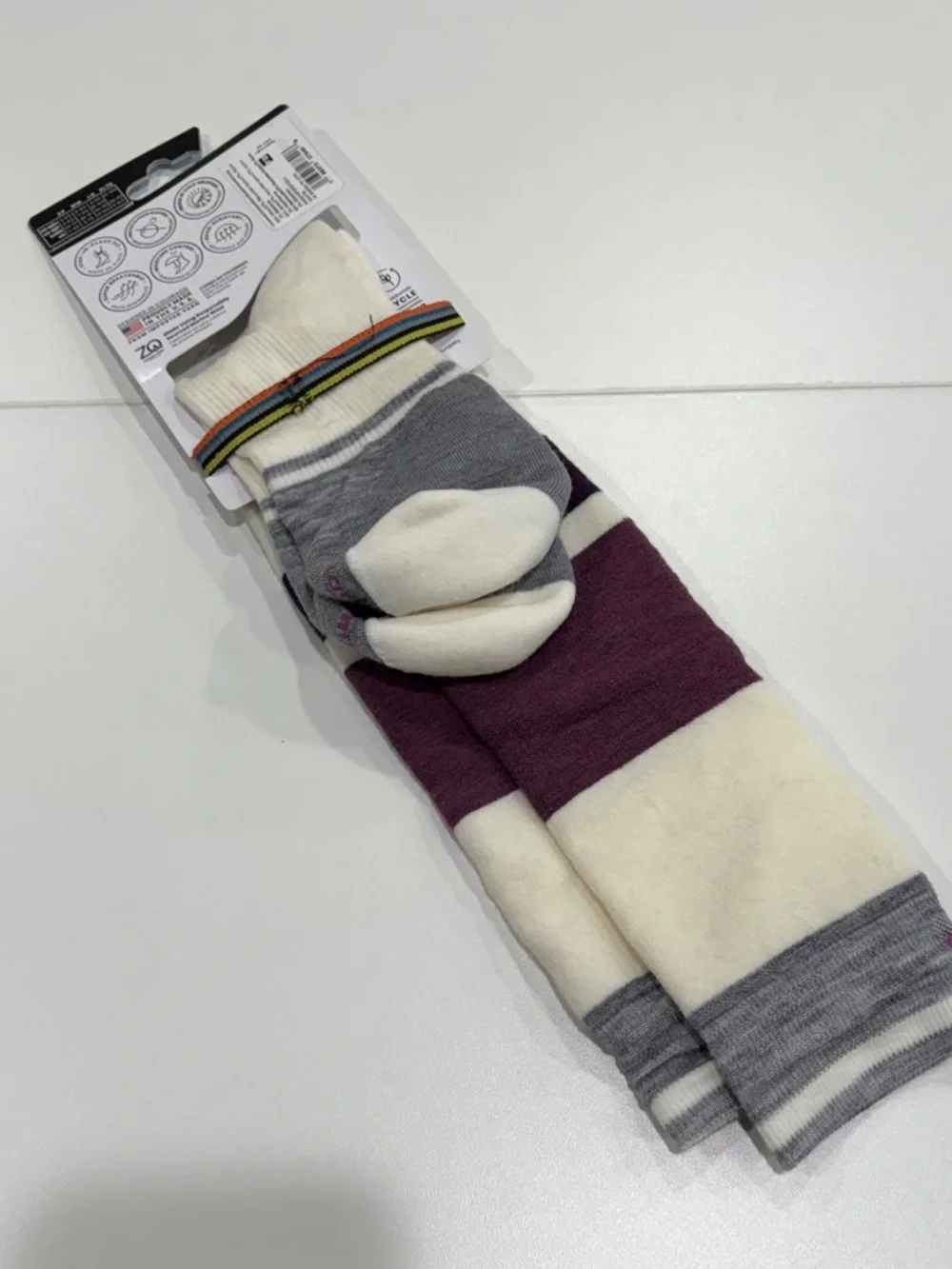 Smartwool Women's Large Snowboard OTC Socks Targeted Cushion White Purple NWT